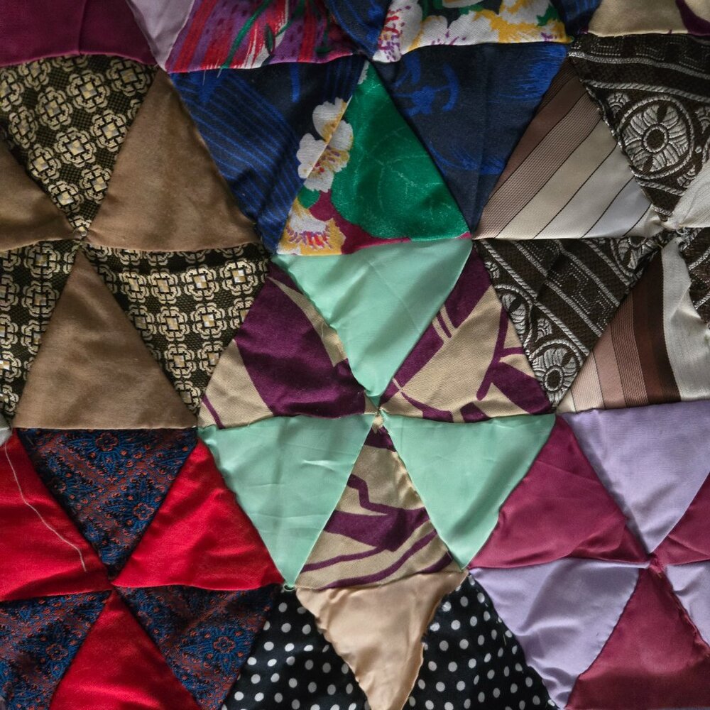 Vintage Handmade Satin Twin Quilt - Picture 2 of 3